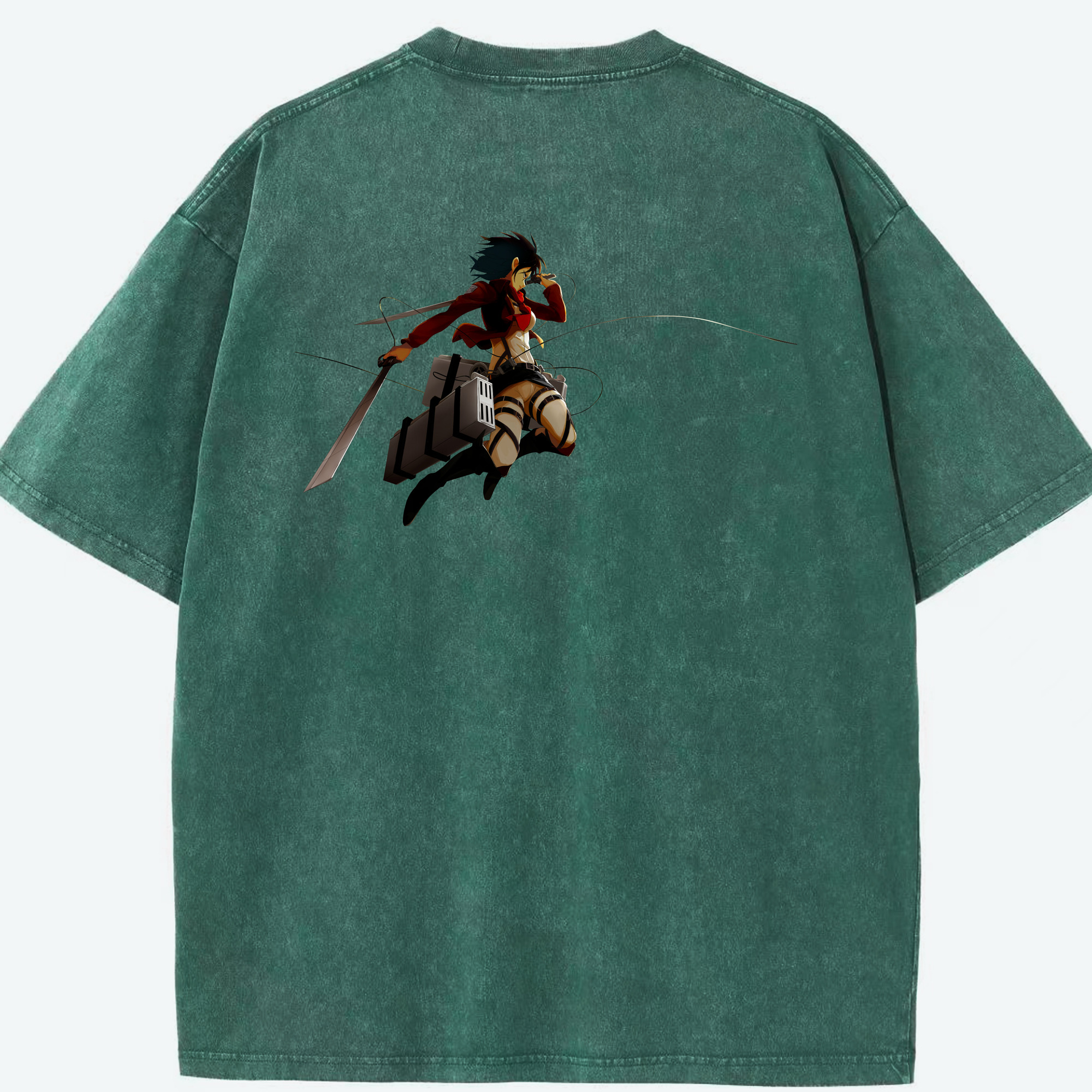 （画像用） 進撃の巨人 ミカサ·アッカーマン Attack on Titan Mikasa Ackerman 綿100% ヴィンテージ風 半袖Tシャツ（背面プリント）